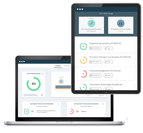 Surgent exam prep course on laptop and tablet