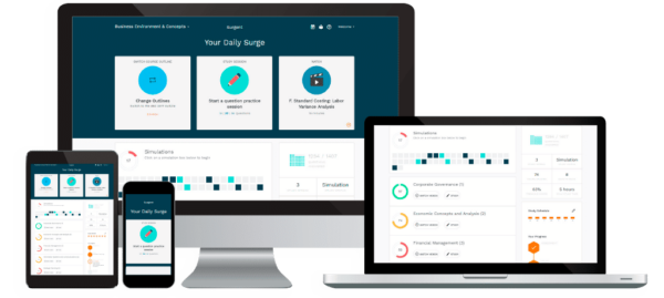 Surgent exam review courses on laptop, desktop, tablet and phone